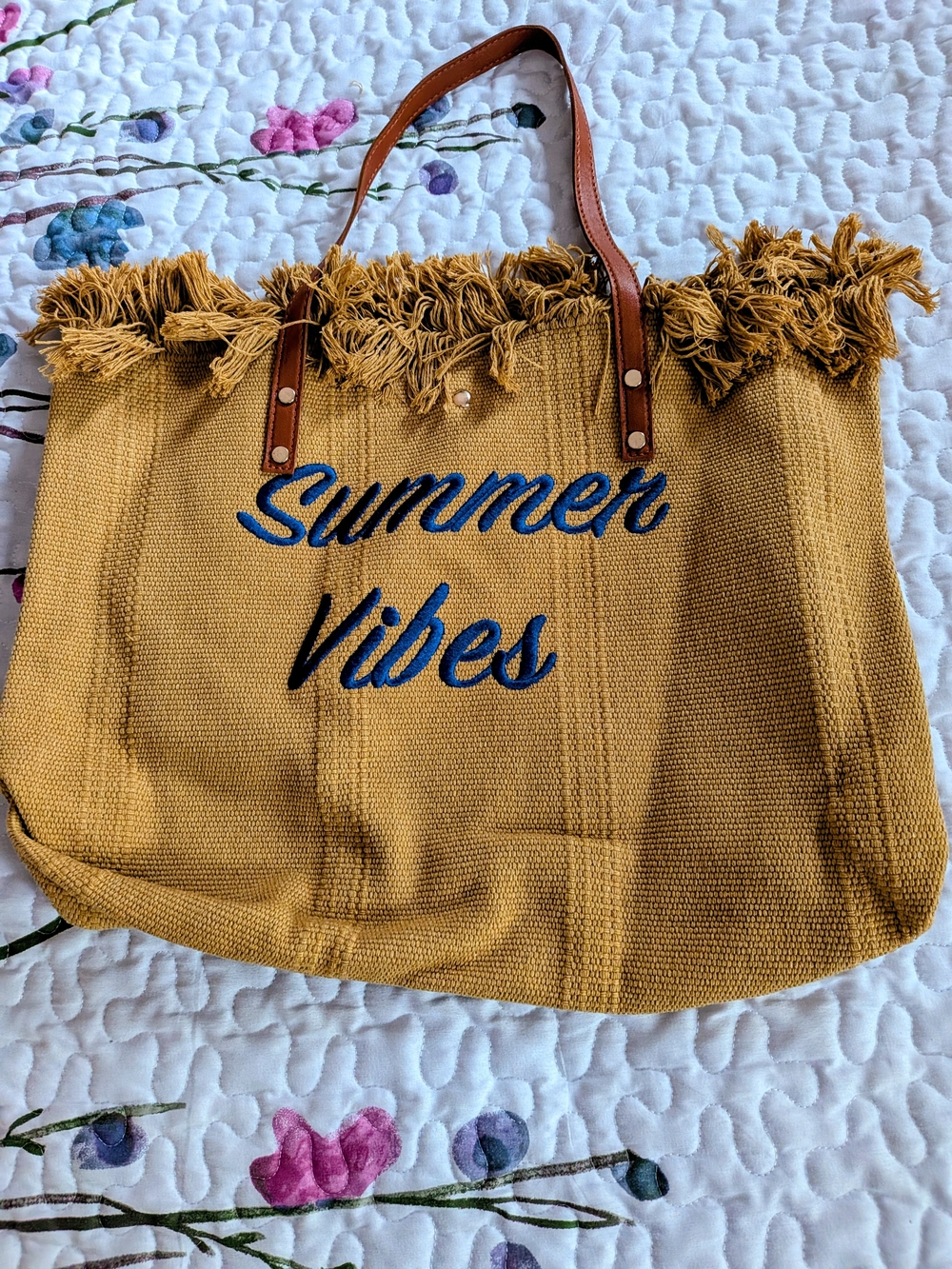 Summer Vibes Mustard Tote Bag with Fringe